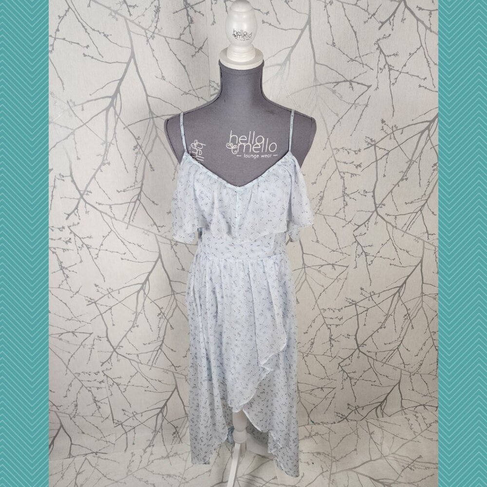 Abercrombie & Fitch Pale Blue Floral Chiffon Overlay Strappy High Low Dress
